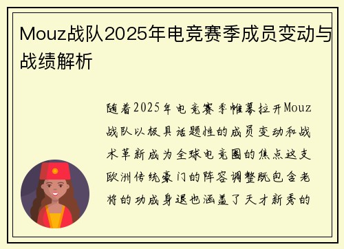 Mouz战队2025年电竞赛季成员变动与战绩解析
